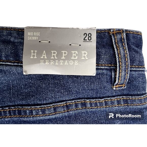 Harper Heritage Denim Jeans Blue Skinny Mid Rise Ripped Raw Hem Womens 28 - Picture 2 of 12